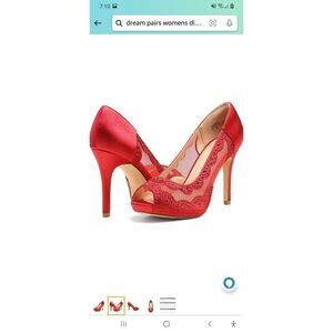 Sz 7 Dream Pairs Red Divine Embellished Mesh Stiletto High Heel Pump Dress Shoes